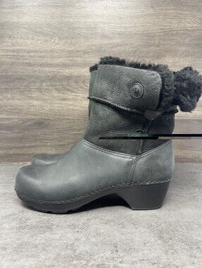 Dansko Stormy Boots Womens Size 38 Black Leather Shearling Button